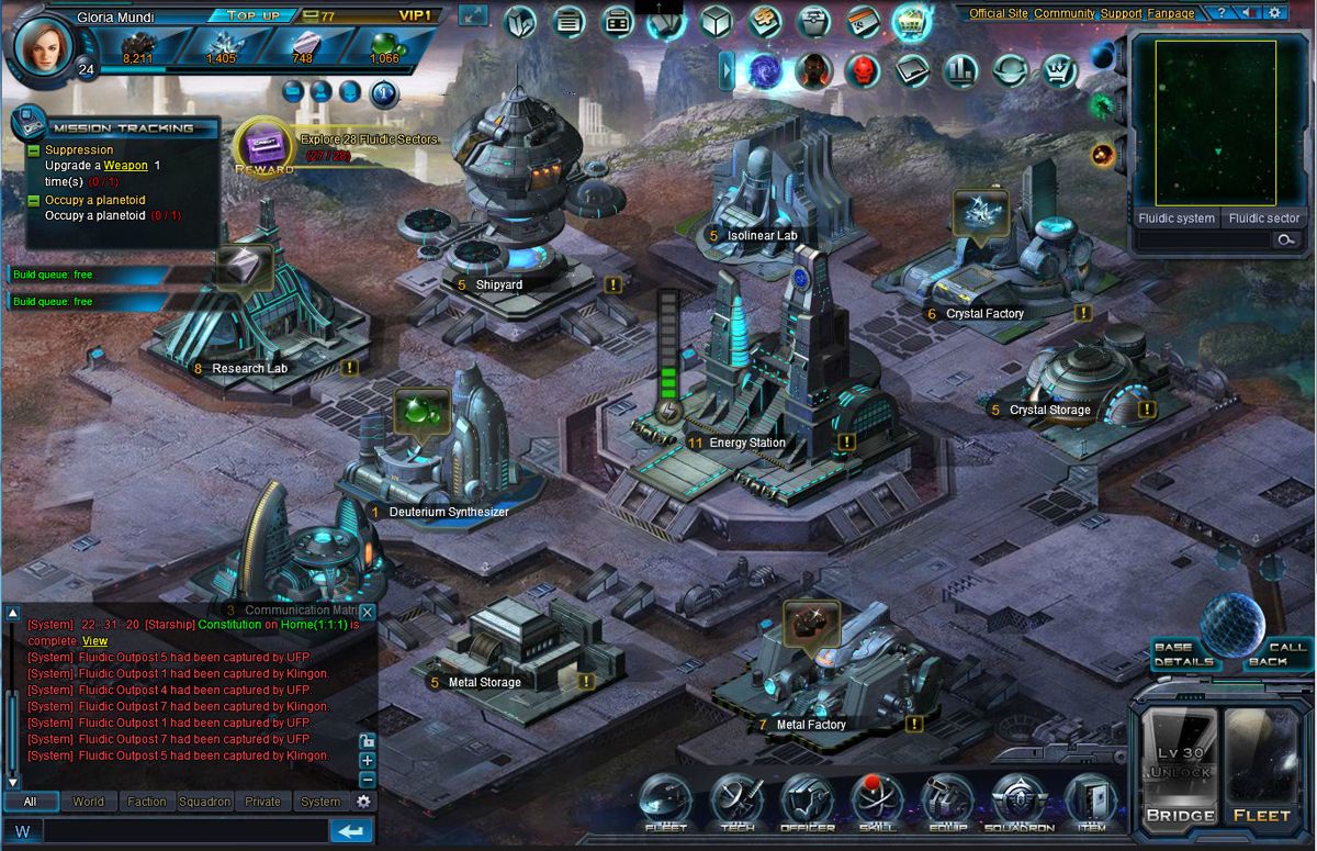 Star Trek: Alien Domain (Browser) screenshot: Your base provides you with resources and research and allows you to build and repair ships.