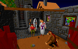 Ečstatica (DOS) screenshot: The werewolf corners the hero in a church