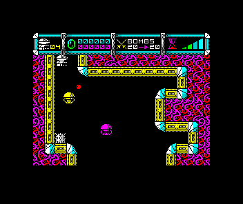 Cybernoid: The Fighting Machine (ZX Spectrum) screenshot: Watch those enemies as they move upwards.