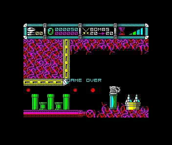 Cybernoid: The Fighting Machine (ZX Spectrum) screenshot: Game over