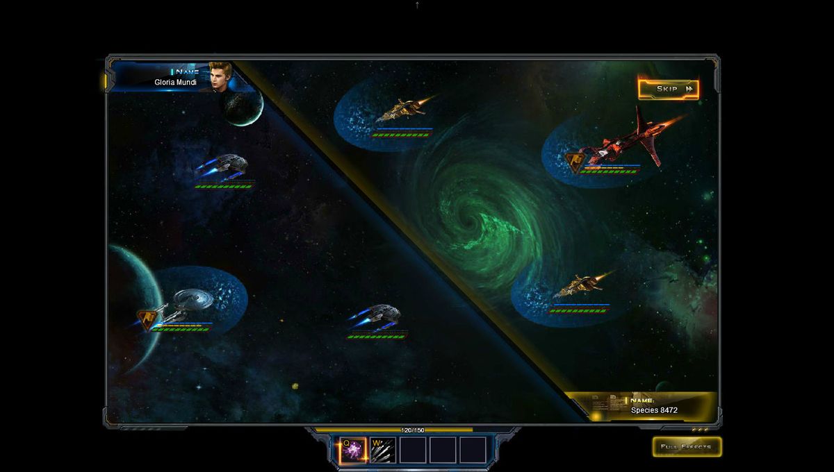 Star Trek: Alien Domain (Browser) screenshot: Ships shoot each other automatically, but you get to decide which ability to use and when.