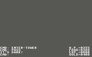 Ultima II: The Revenge of the Enchantress... (Commodore 64) screenshot: As I have no torches, it is dark.
