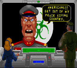 Total Carnage (SNES) screenshot: He doesn't look happy.