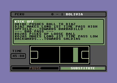 Tracksuit Manager (Commodore 64) screenshot: Watching the second half.