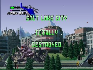 Rampage 2: Universal Tour (Nintendo 64) screenshot: Salt Lake City is totally destroyed.