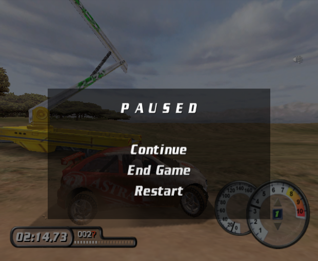 Rally Championship (GameCube) screenshot: Pause menu.