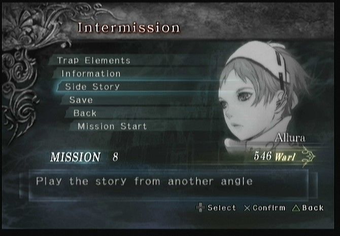 Trapt (PlayStation 2) screenshot: When you finish a mission you get the chance to save, make and equip traps, play a side story or save.