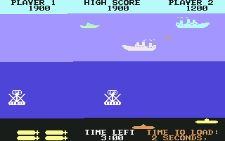 Sea Wolf (Commodore 64) screenshot: I fired all four torpedoes so I need to wait for them to reload.