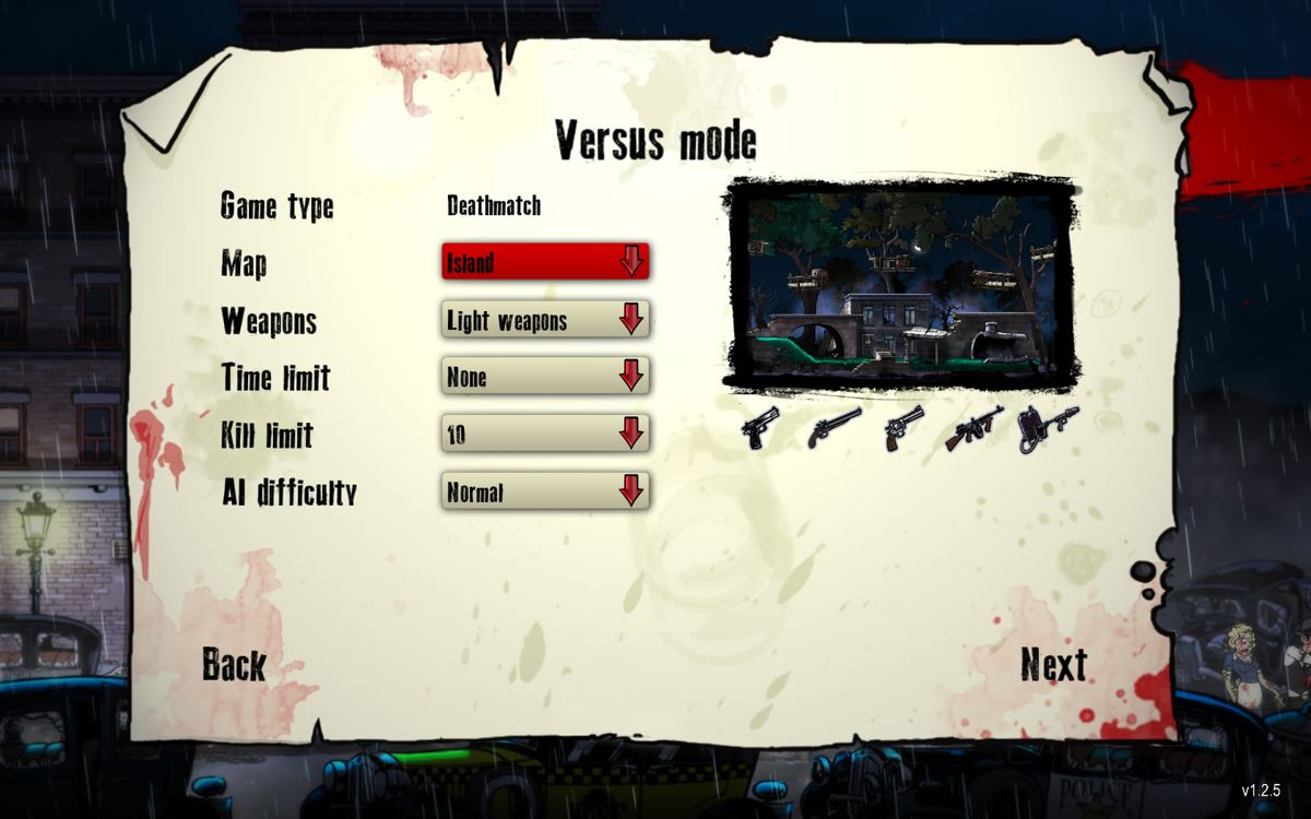 Guns, Gore & Cannoli (Windows) screenshot: Setting up a multiplayer game in the Versus mode