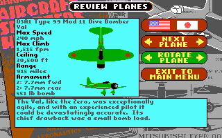 Battlehawks 1942 (DOS) screenshot: Review Planes - D3A1 Val