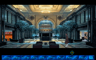Martian Memorandum (DOS) screenshot: In the hotel lobby.