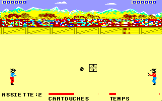 Rodeo (Amstrad CPC) screenshot: Shooting the discs...