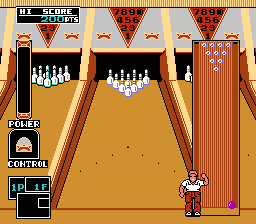 Championship Bowling (NES) screenshot: Back to the left-handed man on lane 5.