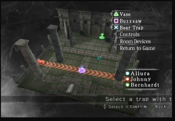 Trapt (PlayStation 2) screenshot: Trap setting in one of the rooms. You can have a maximum of 3 traps.