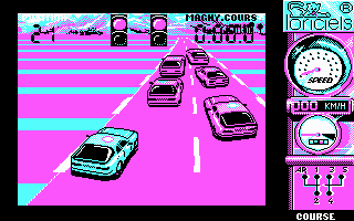Turbo Cup (DOS) screenshot: At the staring point of the race with other cars...