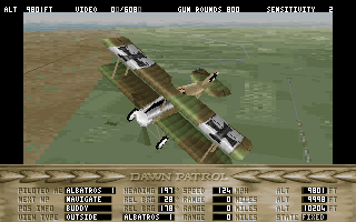 Dawn Patrol (DOS) screenshot: External view showing an German Albatross in VGA (low-res) mode