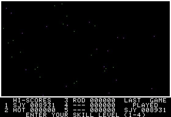 Rings of Saturn (Apple II) screenshot: Pick Skill Level & Hi-Scores