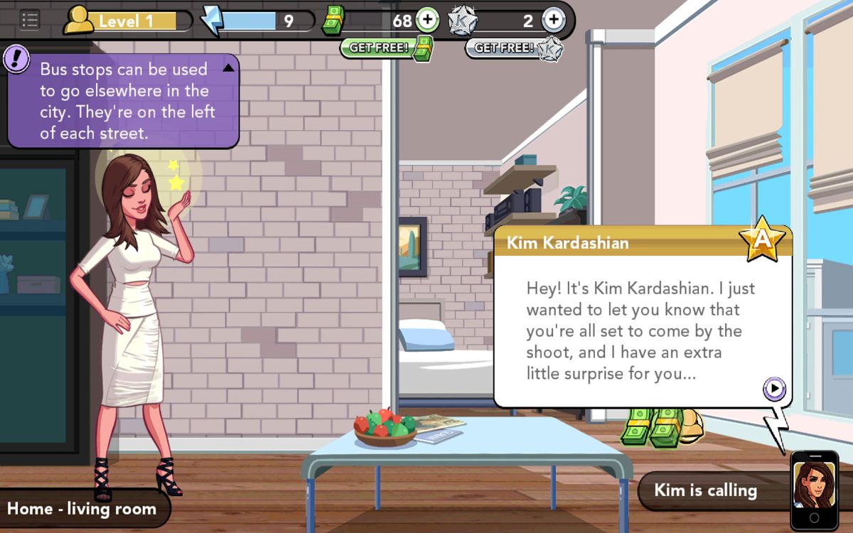 Kim Kardashian: Hollywood (Android) screenshot: Kim gets the ball rolling for you, introducing you to the right people.