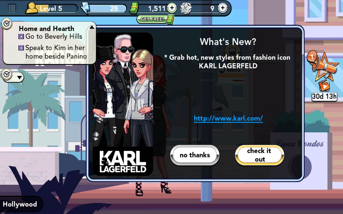 Kim Kardashian: Hollywood (Android) screenshot: Temporary offers for additional clothing items, here from the Karl Lagerfeld collection