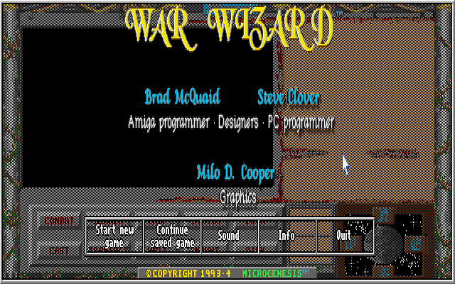 WarWizard (DOS) screenshot: Title/main menu screen.