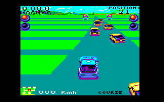 Turbo Cup (Amstrad CPC) screenshot: At the starting point with other cars...
