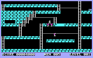 Lode Runner (DOS) screenshot: Attract mode: walking over fallen enemies.