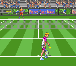 David Crane's Amazing Tennis (Genesis) screenshot: Playing on a grass court