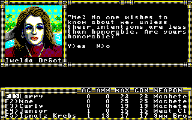 Fountain of Dreams (DOS) screenshot: Imelda Desoto - Probably the most versatile NPC you'll find (but she can be a pain)