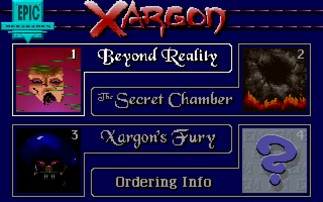 Xargon (DOS) screenshot: Chapter selection