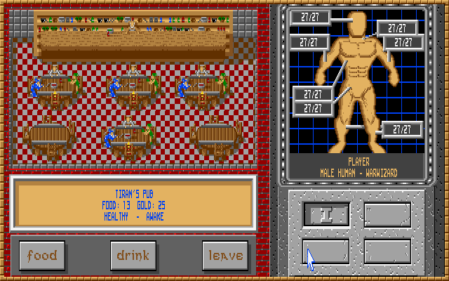 WarWizard (DOS) screenshot: ...and into the tavern!