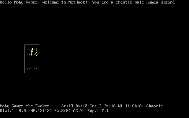 NetHack (DOS) screenshot: First few steps