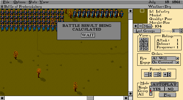 Edward Grabowski's The Blue & The Gray (DOS) screenshot: Federal artillery... and the computer crunches them numbers!
