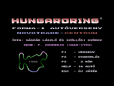 Hungaroring (Commodore 16, Plus/4) screenshot: Menu in Hungarian