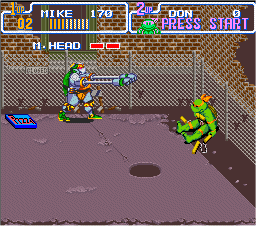 Teenage Mutant Ninja Turtles: Turtles in Time (SNES) screenshot: The bosses are also there.