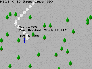 Ski King (DOS) screenshot: One hill down, 49 to go.