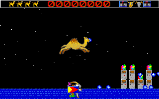 Revenge of the Mutant Camels (DOS) screenshot: Leap, camel, leap!