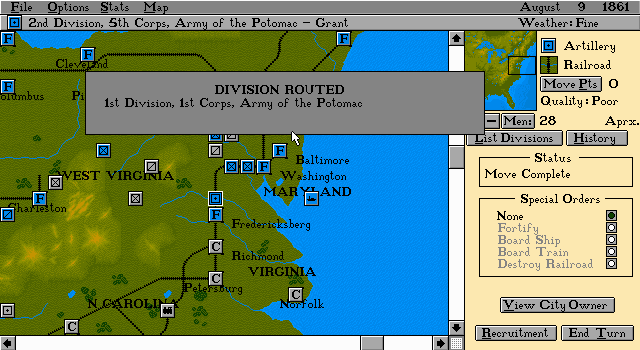 Edward Grabowski's The Blue & The Gray (DOS) screenshot: The ultimate fate of losing units