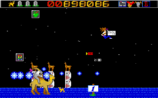 Revenge of the Mutant Camels (DOS) screenshot: In this level, "Manic Minter", the player goes up against the coder of the game, throwing miniature camels at me.