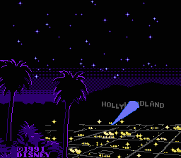 The Rocketeer (NES) screenshot: Set against the backdrop of Hollywoodland