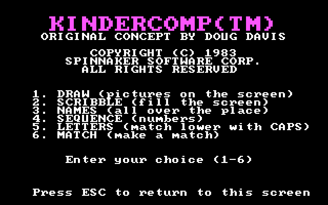 KinderComp (PC Booter) screenshot: Title screen