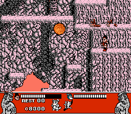 Conquest of the Crystal Palace (NES) screenshot: Watch out for falling boulders!