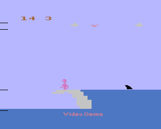 Surfer's Paradise But Danger Below! (Atari 2600) screenshot: Uh oh, falling into the water!