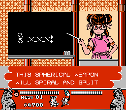 Conquest of the Crystal Palace (NES) screenshot: Kim gives an overview of some new weapons for sale