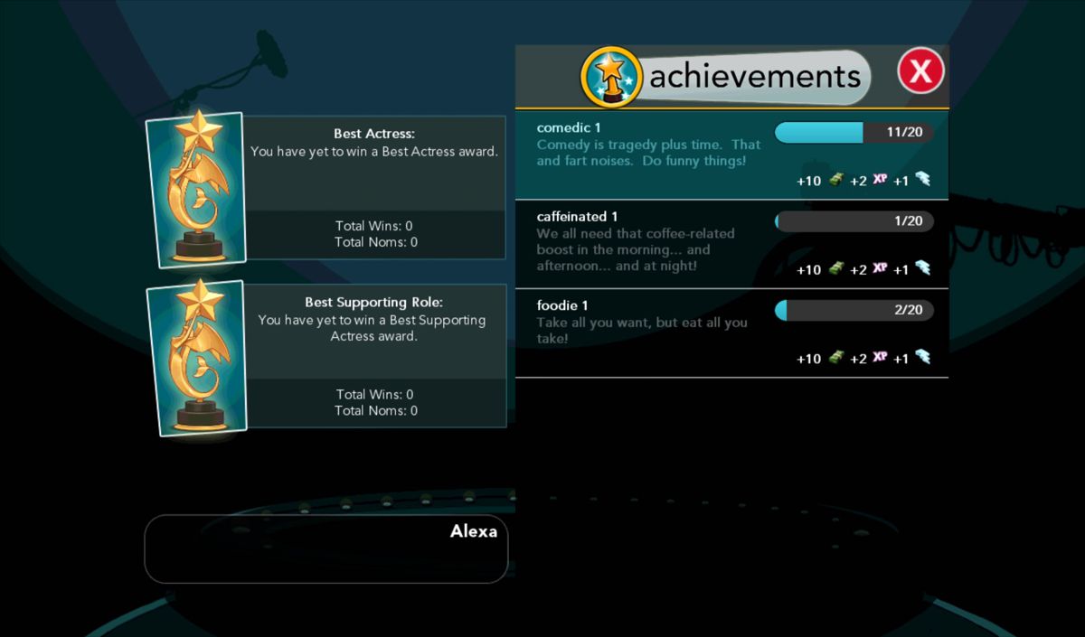 Stardom: The A-List (Android) screenshot: Achievements and progress