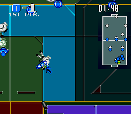 Powerball (Genesis) screenshot: The radar map shows all the players positions on the field.