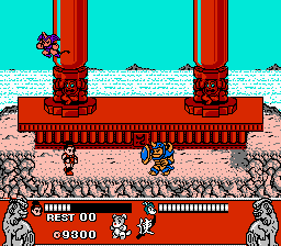Conquest of the Crystal Palace (NES) screenshot: Fighting two large enemies