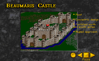 Castles II: Siege & Conquest (DOS) screenshot: Beaumaris characteristics (CD version)