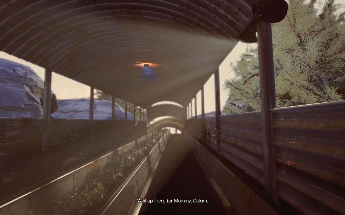 The Park (Windows) screenshot: Callum runs off, already at the top of the escalator.