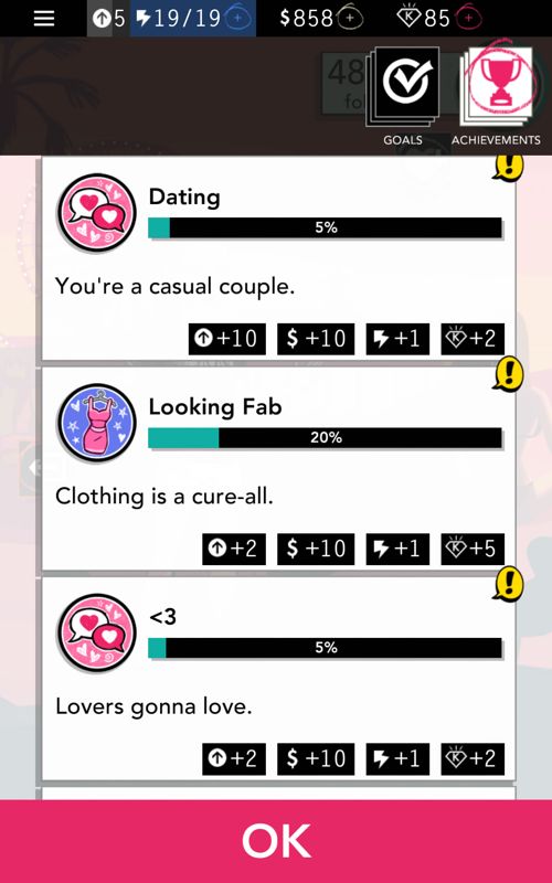 Kendall & Kylie (Android) screenshot: Progress for the trophies