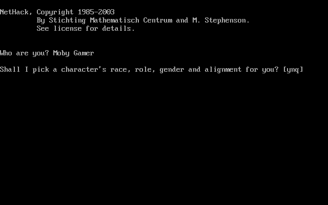 NetHack (DOS) screenshot: Starting a new game.